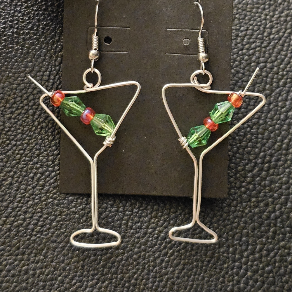 Chic Silver Cocktail Earrings with Green and Red Accents